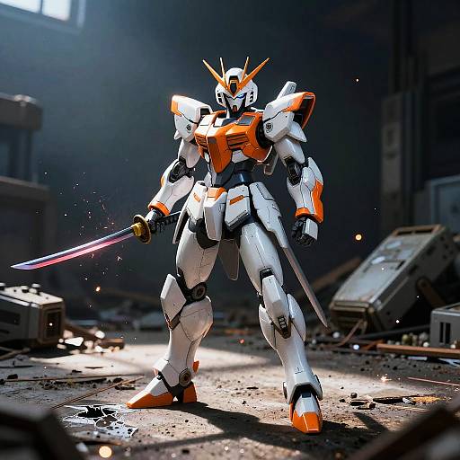 Orange and White Android Mercenary with Katana