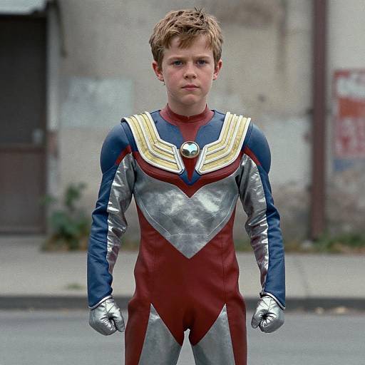 Boy in Metallic Superhero Costume