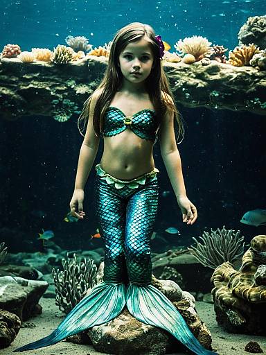 Realistic Child Wearing Mermaid Monster Costume