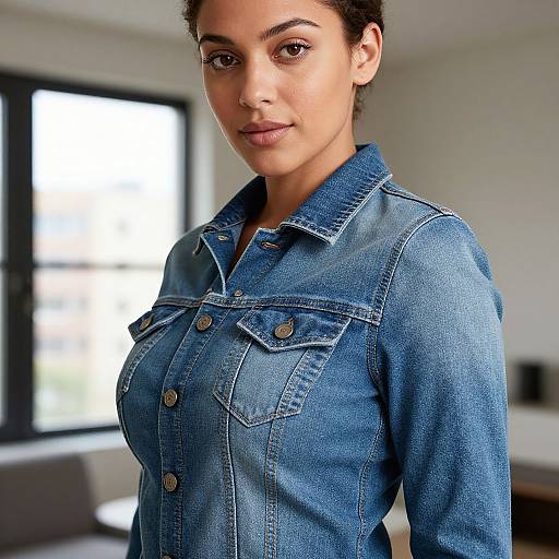 Close-Up of Woman in Tailored Denim Jacket