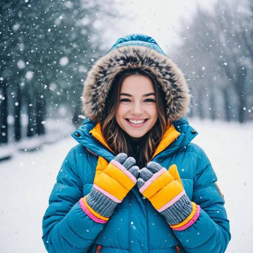 Smiling Woman in Colorful Winter Jacket in Snow