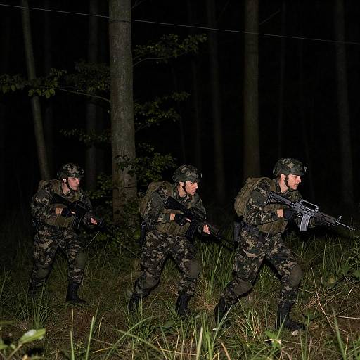 Night Forest Patrol: Stealth Soldiers Moving