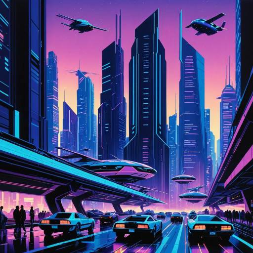 Futuristic Cityscape with Flying Vehicles at Twilight