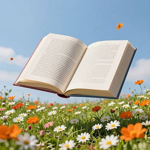 Surreal Floating Book Over Meadow
