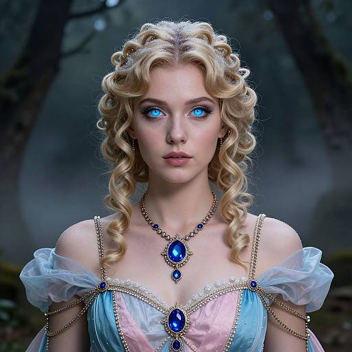 Ornate Portrait of Woman with Blue Glow