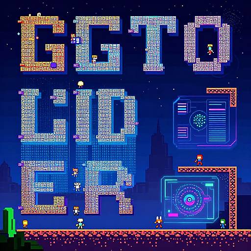 Pixel art video game title screen with 