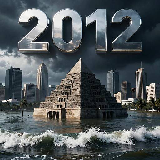 CGI Flooded Coastal City with Pyramid