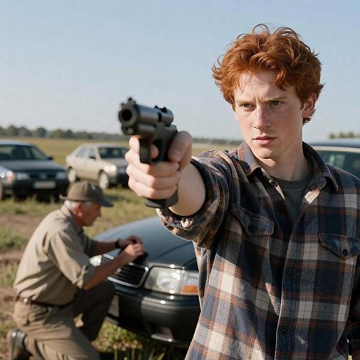 Intense Red-Headed Man with Gun