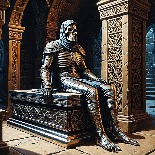 Armored Skeleton Warrior in Ornate Tomb
