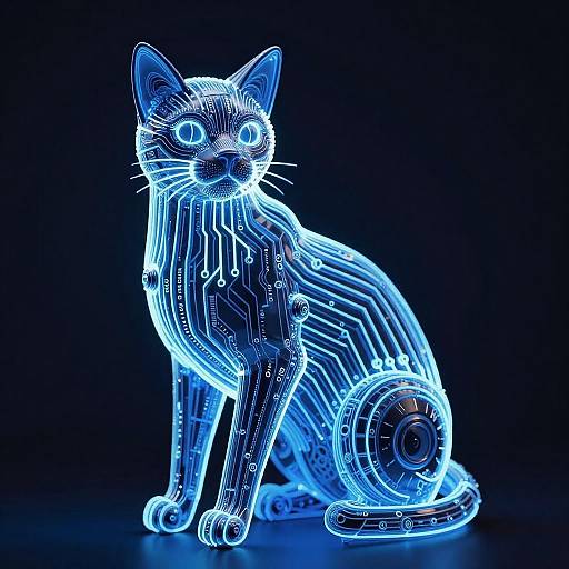 Futuristic Blue Neon Cat Sculpture