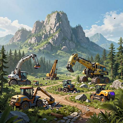 Futuristic Machinery Destroying Forest