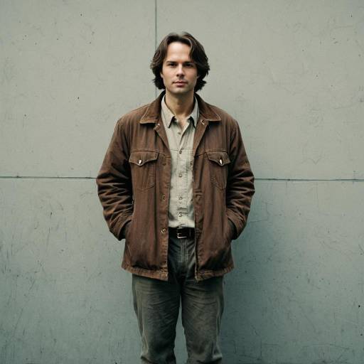 Man in Vintage Brown Jacket Standing Against Wall