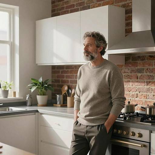 Middle-Aged Man in Modern Industrial Kitchen