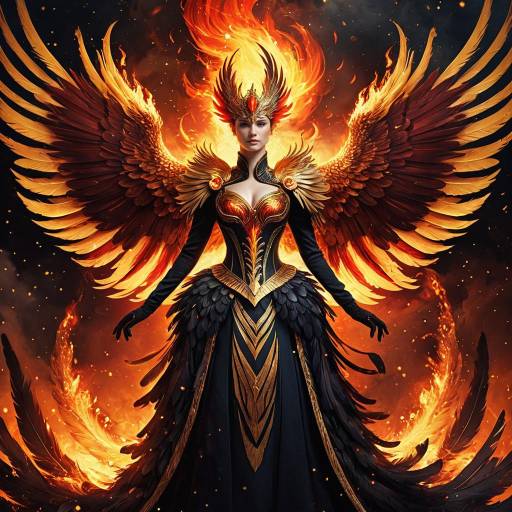 Fiery Phoenix Woman with Flaming Wings