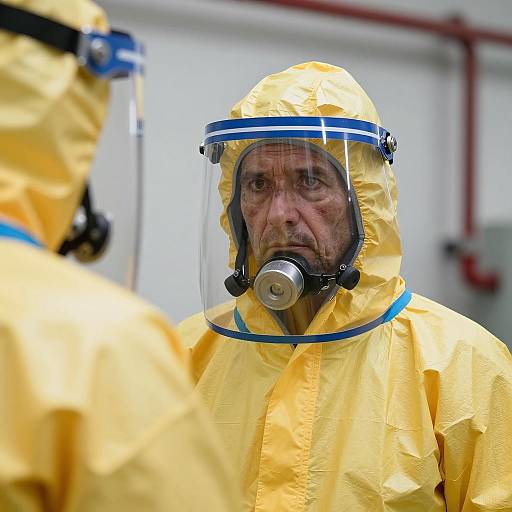 Middle-Aged Man in Hazmat Suit Portrait