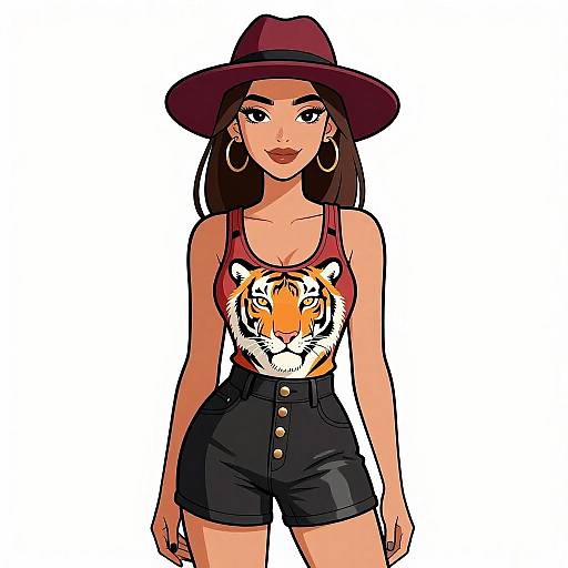 Chic Woman with Tiger Print Outfit