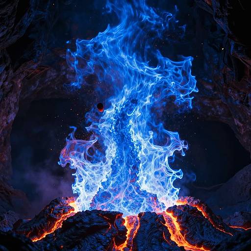 Massive Blue Fire Dragon Volcanic Scene