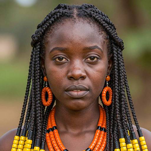 Young Black Woman with Braided Hair and Beaded Jewelry