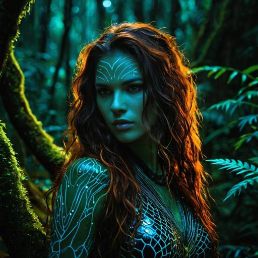 Bioluminescent Jungle Huntress Portrait