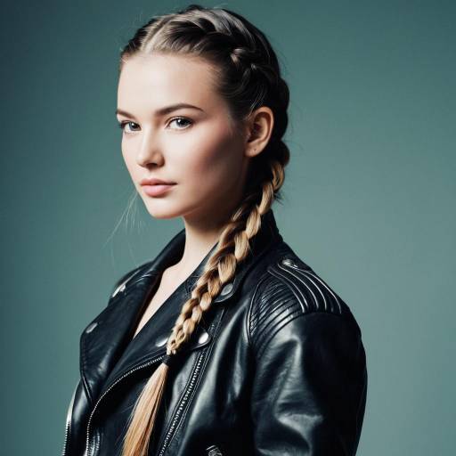 Young Woman with Dutch Braids and Leather Jacket Young Woman with Dutch Braids and Leather Jacket