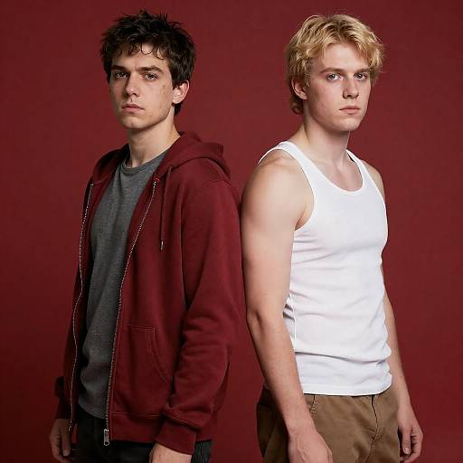 Contrasting Portraits Against Red Background