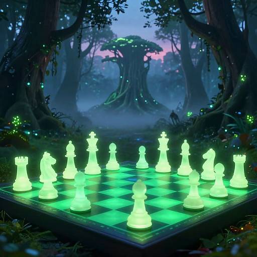 Bioluminescent Chess in Mystic Forest
