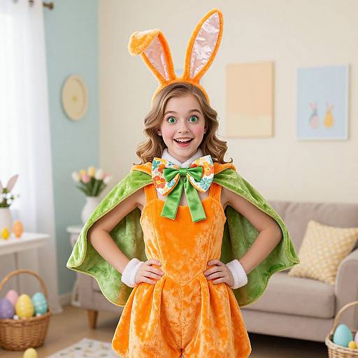 Cheerful Teen in Vibrant Easter Bunny Costume