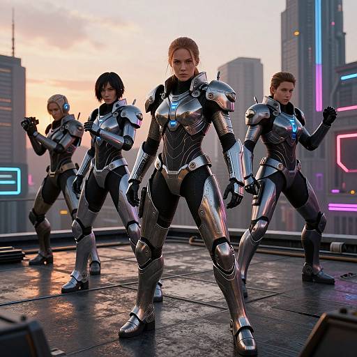 Futuristic Women Warriors on Rooftop