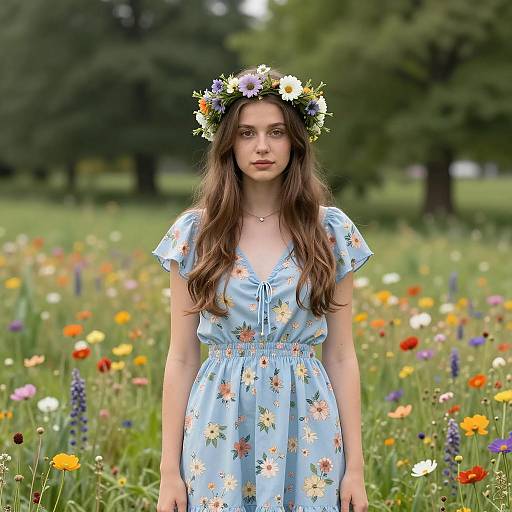 Young Woman in Floral Meadow Portrait