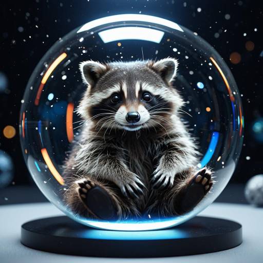 Cute Raccoon Inside Glass Sphere in Space Cute Raccoon Inside Glass Sphere in Space