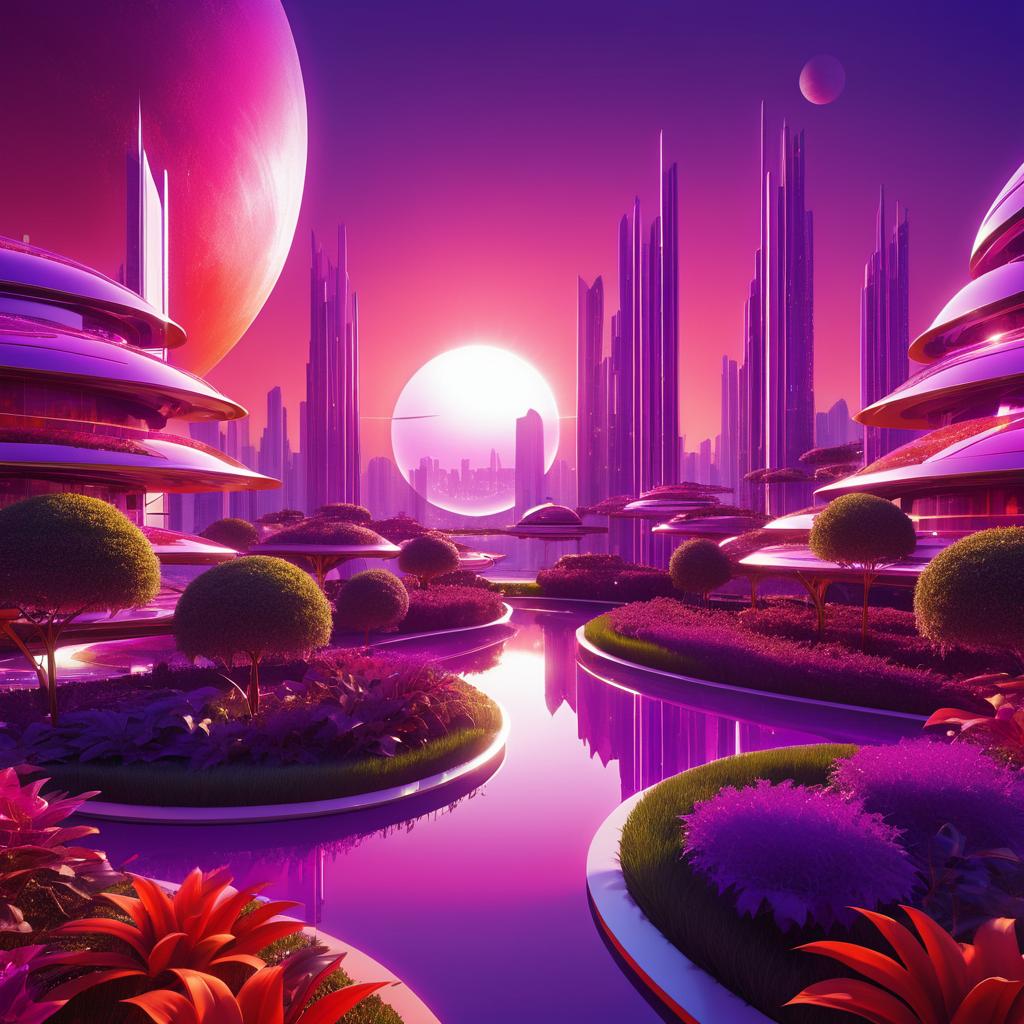 Futuristic Garden Under a Purple Sky