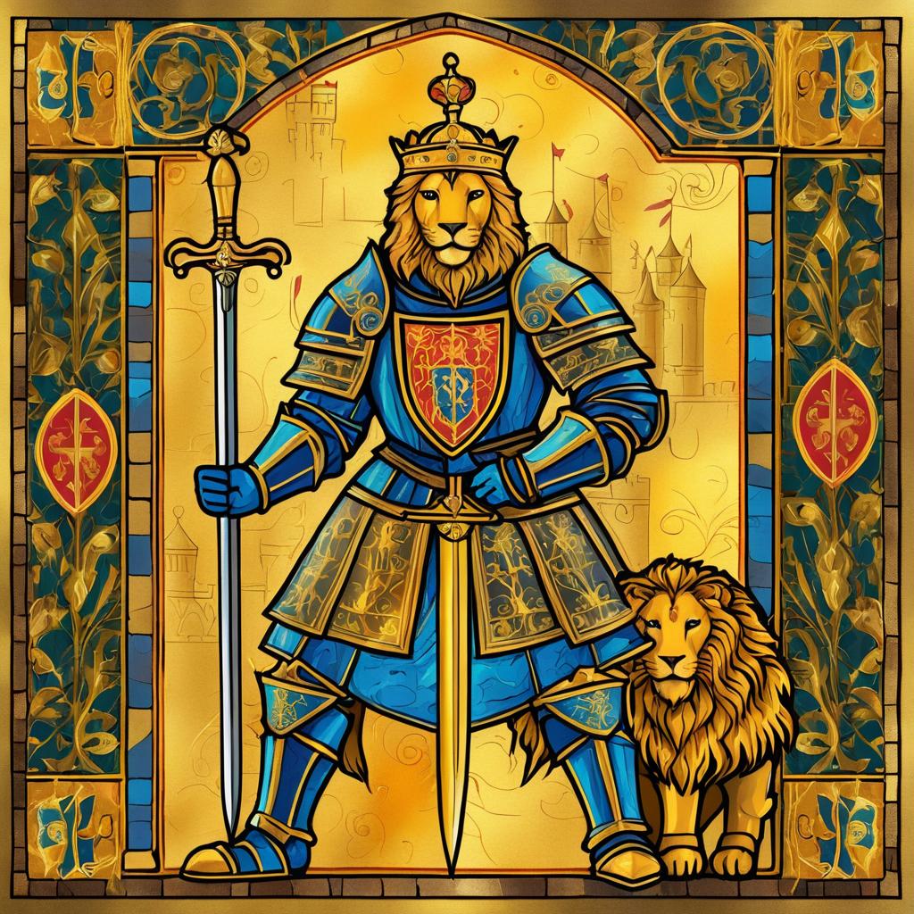 Whimsical Knight-Lion Blend in Manuscript