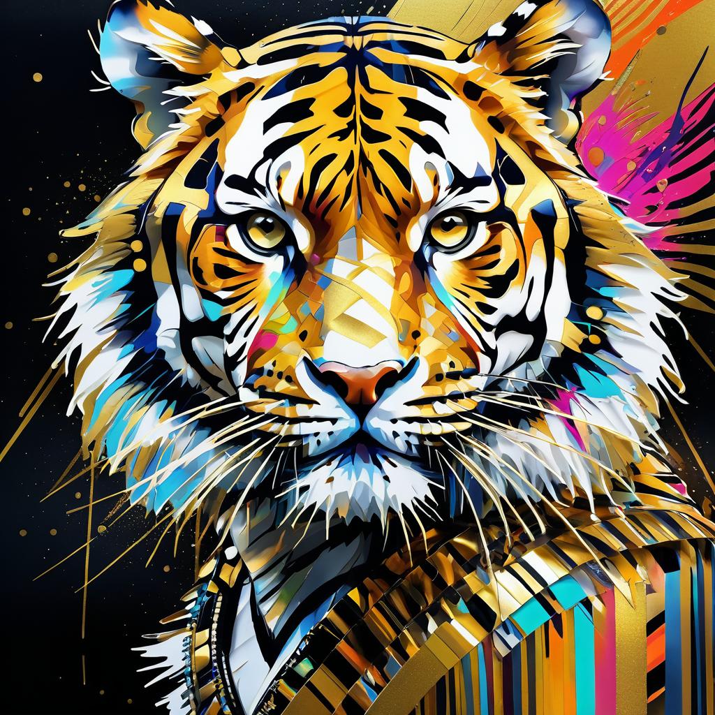 Fierce Tiger Portrait with Abstract Patterns