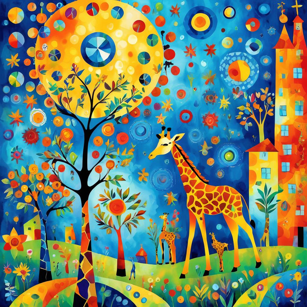 Colorful Giraffe in Chagall-Inspired Style