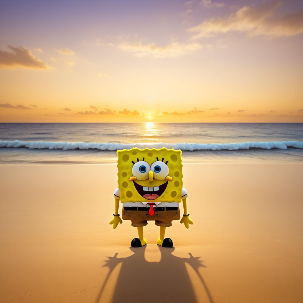 SpongeBob Enjoys a Sunset Beach Scene