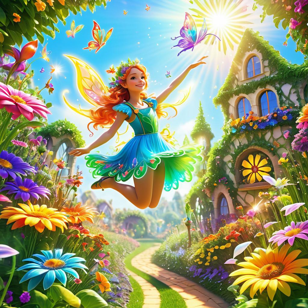 Whimsical Fairy Gardener in Vibrant Garden