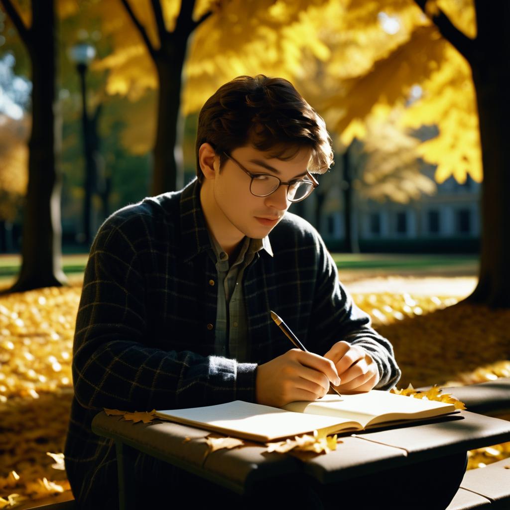 Contemplative Youth in Autumn Chiaroscuro