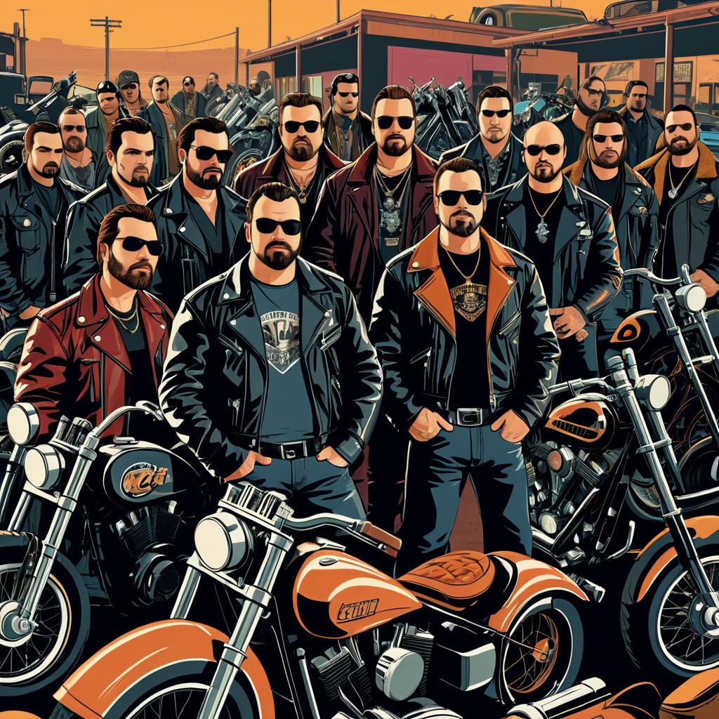 Rugged Biker Gang with Vintage Motorcycles