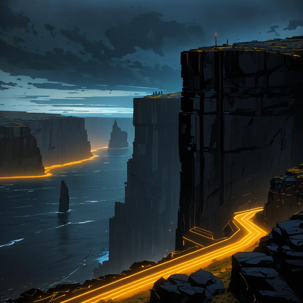 Dramatic Neon Basalt Cliffs at Dusk