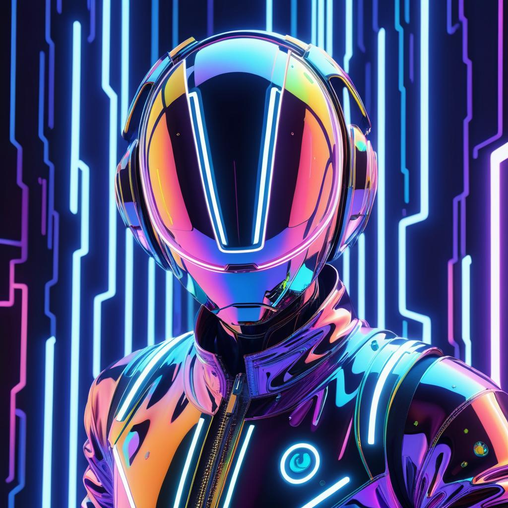 Anime Robot in Neon Tracksuit Free-Falling