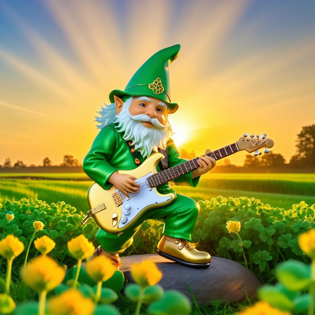 Gnome Rocking Out in Clover Fields