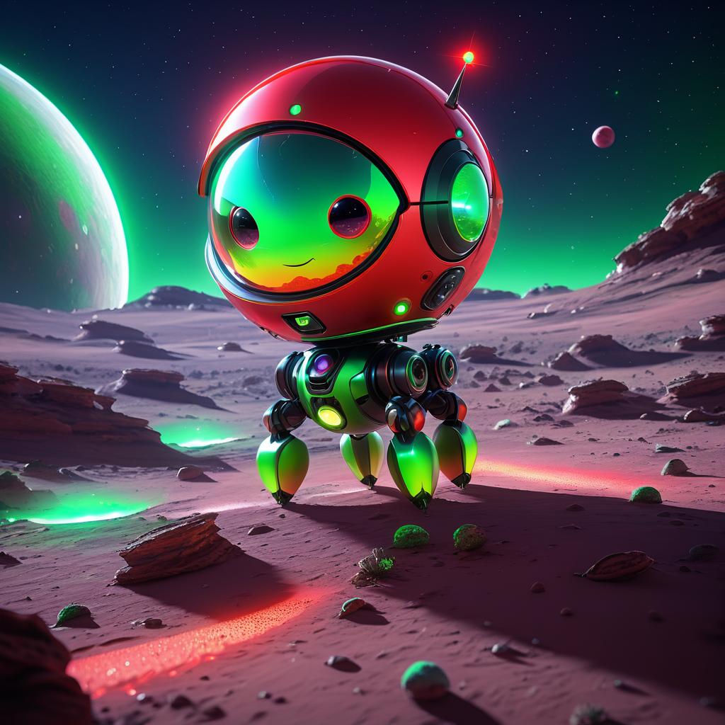 Cute Alien Creature on Moon Illustration