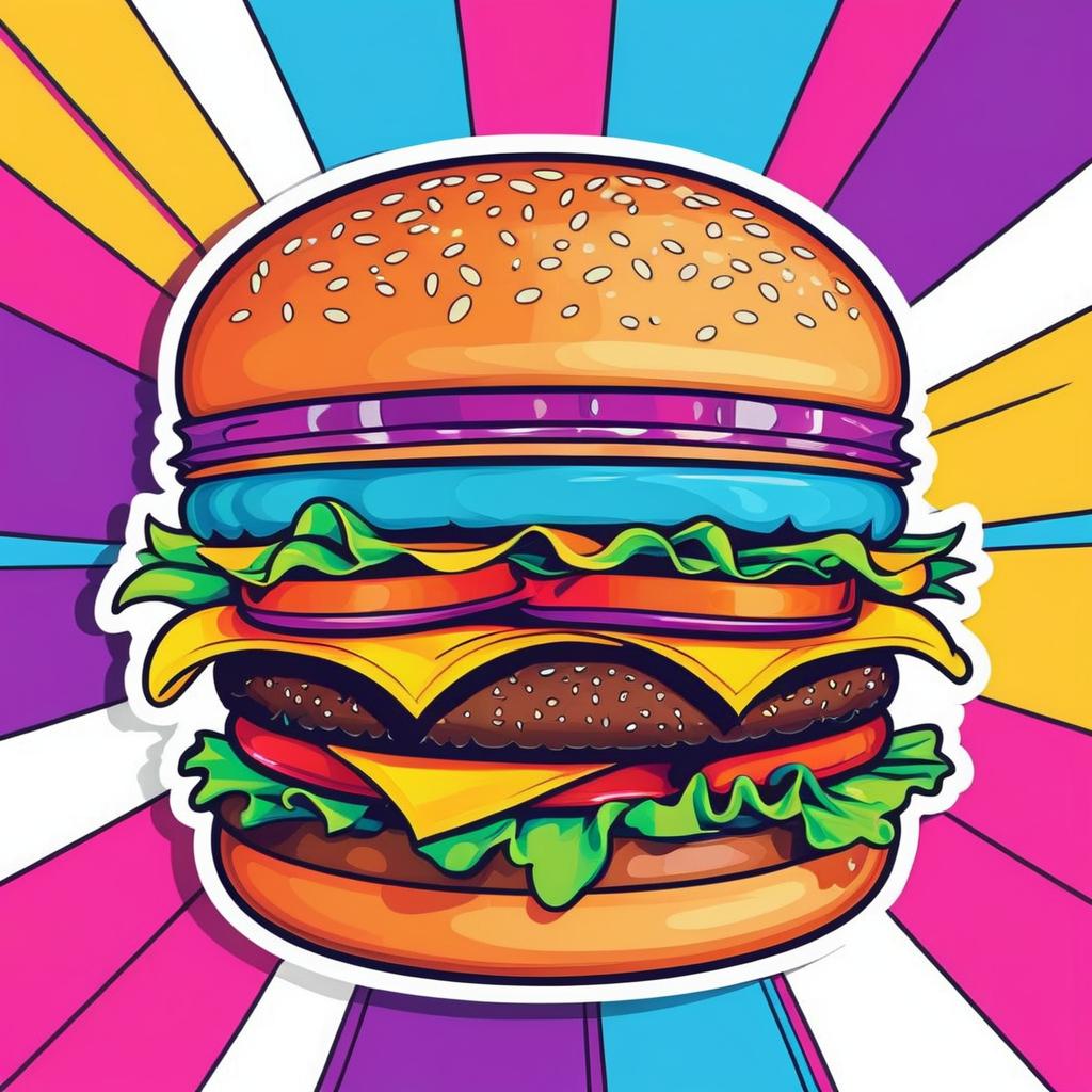 Vibrant Hamburger Sticker in Pop Art Style