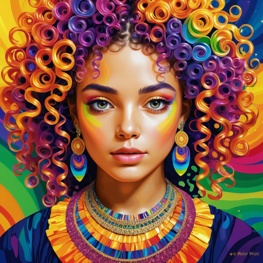 Vibrant Portrait of a Rainbow-Haired Girl