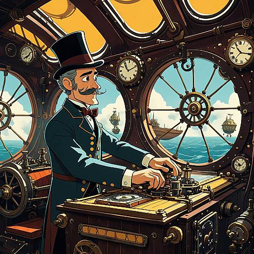 Steampunk Inventor on Floating Airship Deck
