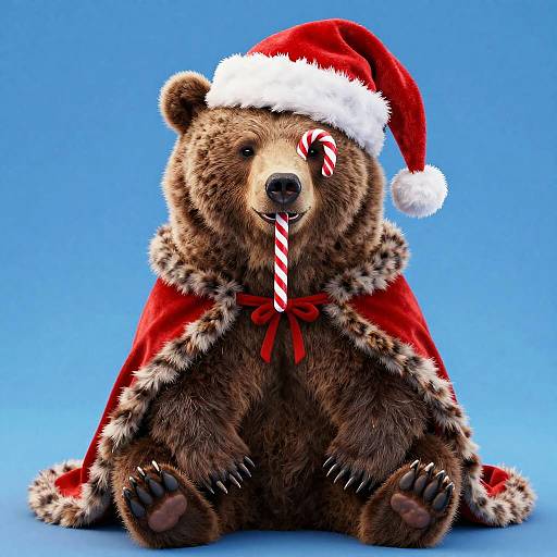 Festive Brown Bear with Candy Cane