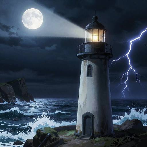 Moonlit Weathered Lighthouse Keeper in Fujimoto