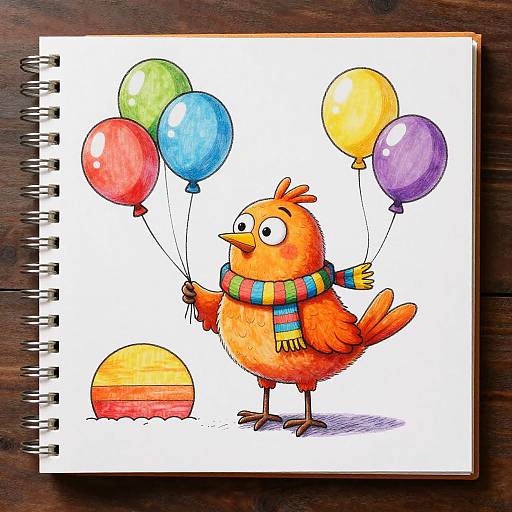 Tim Burton Style Colorful Orange Bird