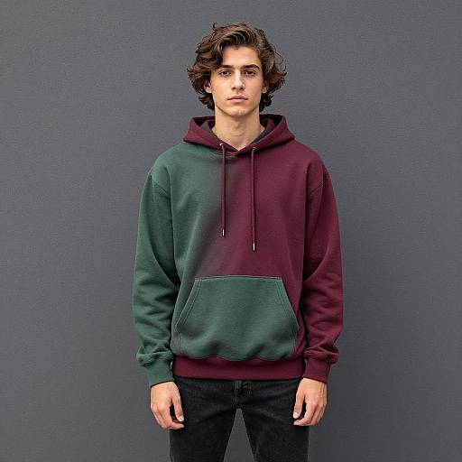 Young Man Wearing Two-Tone Hoodie