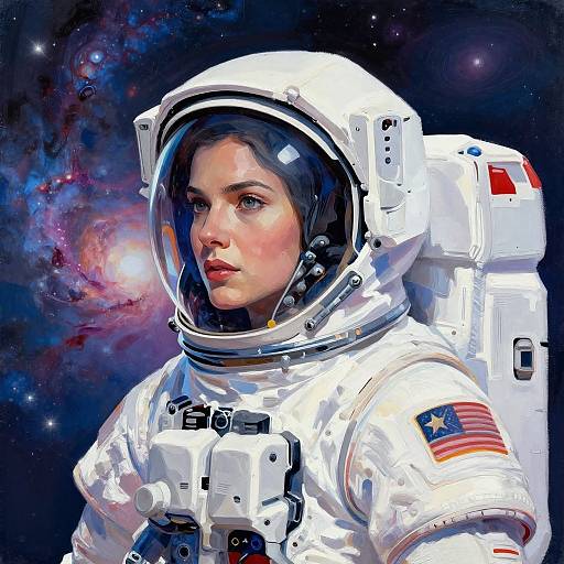 Duotone Gouache Female Astronaut Portrait